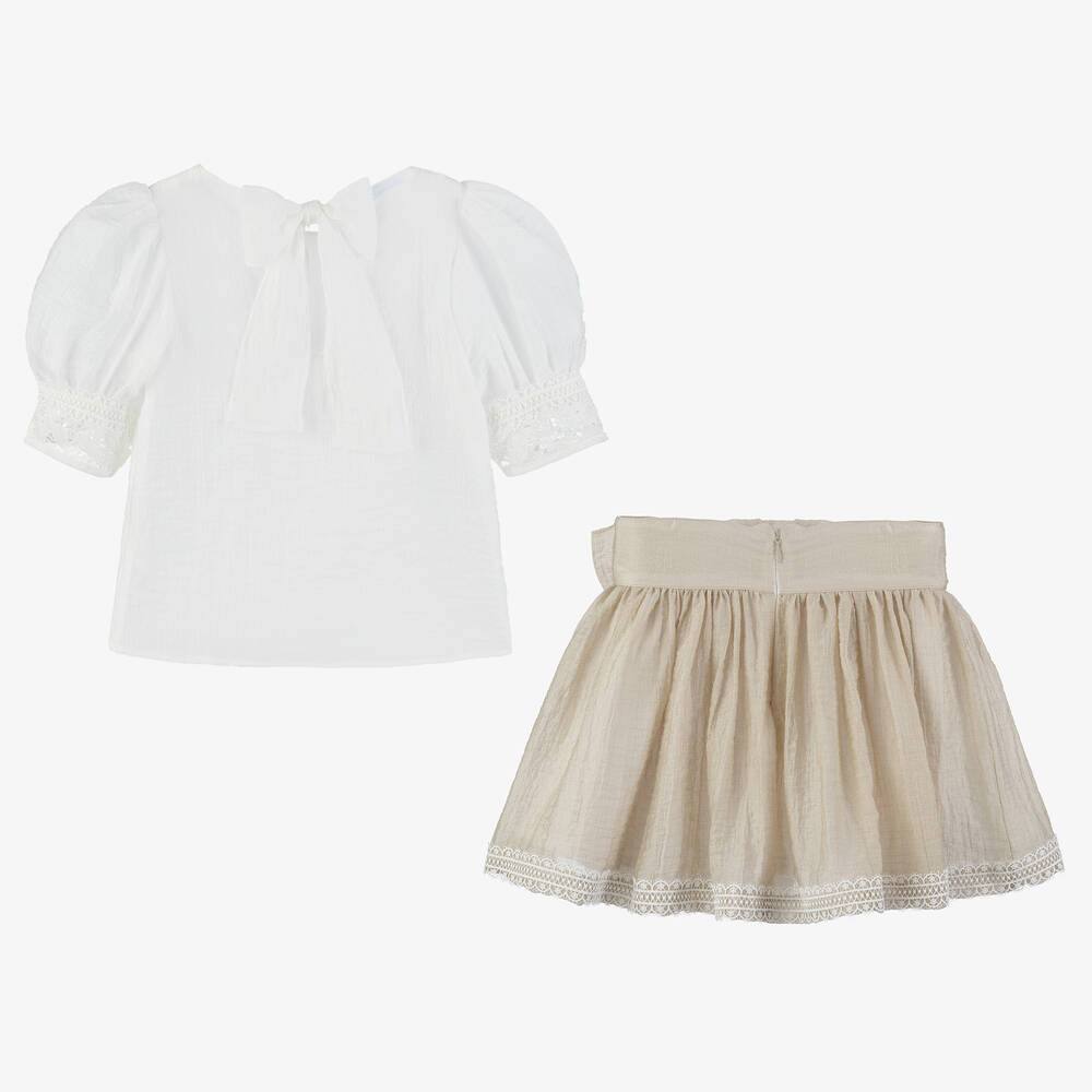 فوكيه-طقم تنورة مزيج فيسكوز لون بيج | Childrensalon Outlet