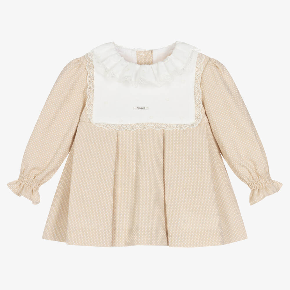 Foque - Girls Beige & White Dress | Childrensalon