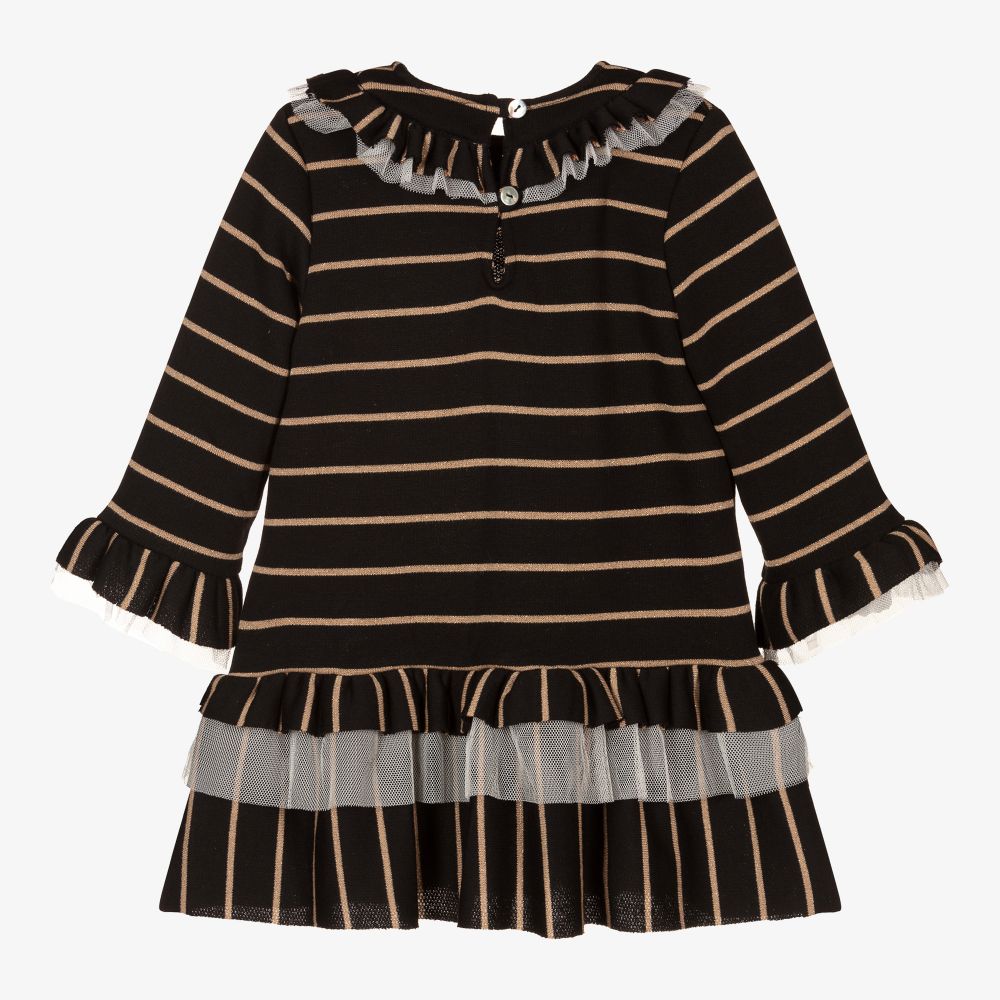 Foque-Girls Black Cotton Knit Dress  | Childrensalon Outlet