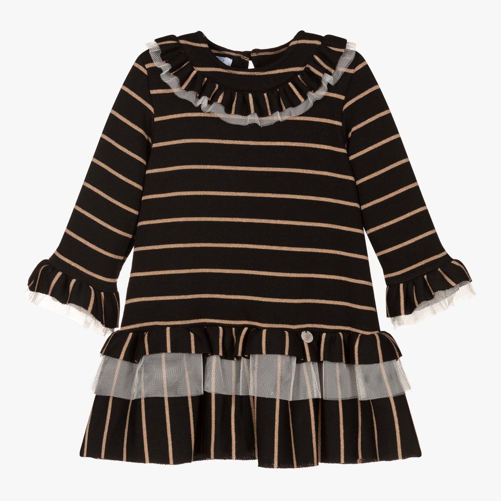 Foque - Girls Black Cotton Knit Dress  | Childrensalon