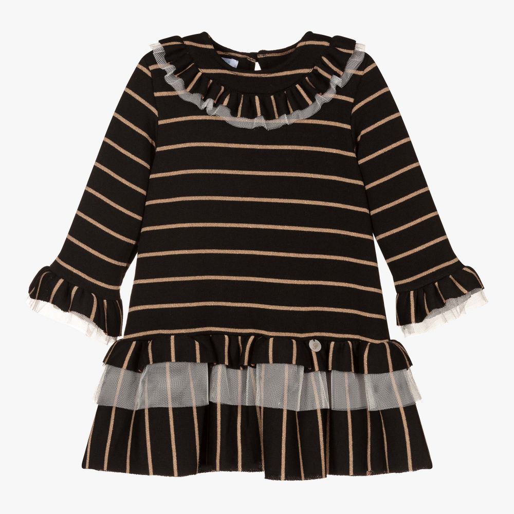 Foque-Girls Black Cotton Knit Dress  | Childrensalon Outlet