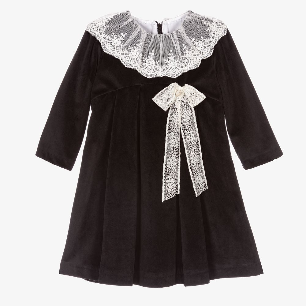 Foque - Robe noire en velours Fille  | Childrensalon