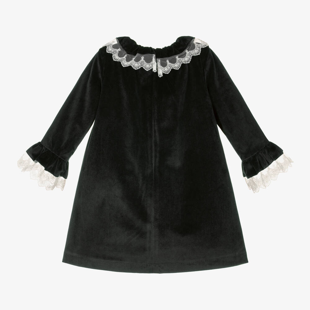 Foque-Girls Black Velvet Lace Collar Dress | Childrensalon Outlet