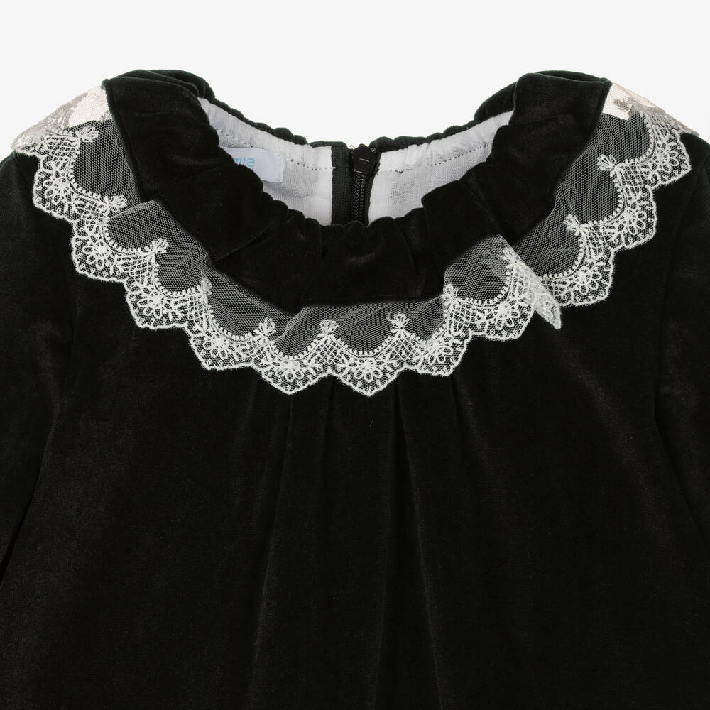 Foque-Girls Black Velvet Lace Collar Dress | Childrensalon Outlet