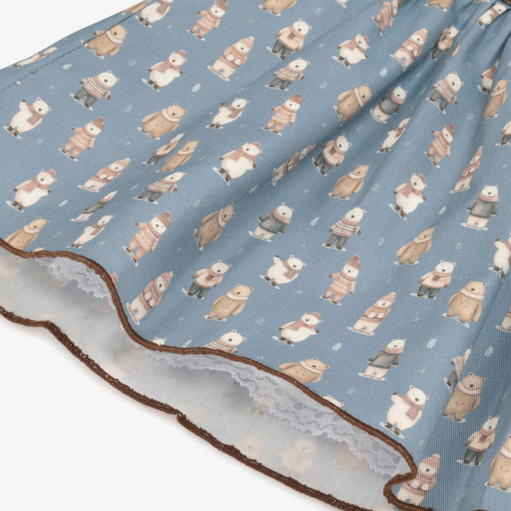 Foque-Girls Blue & Beige Cotton Winter Bear Dress | Childrensalon Outlet