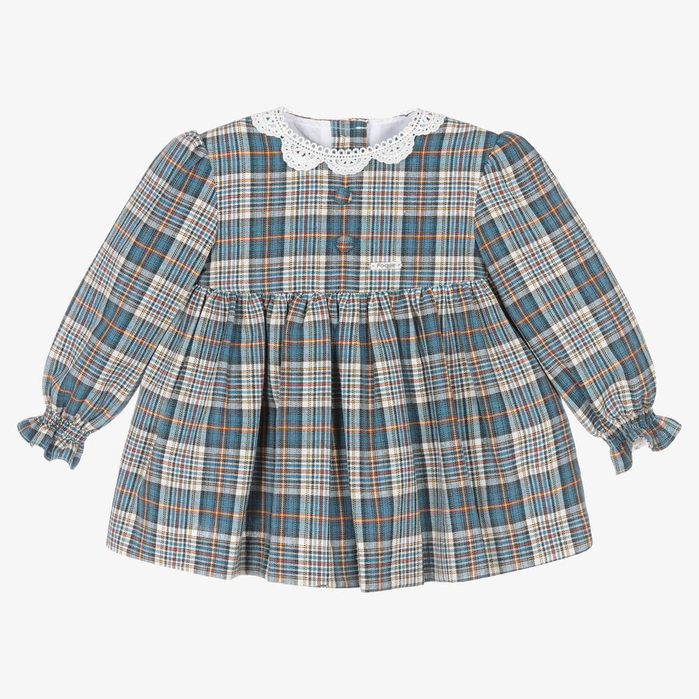 Foque-فستان مزيج قطن كاروهات لون أزرق أطفال بناتي | Childrensalon Outlet
