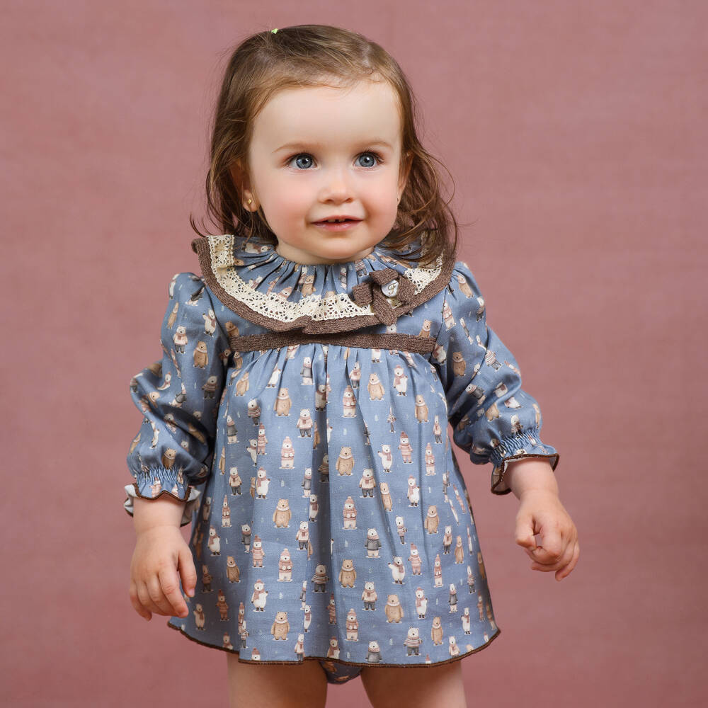 Foque-Комплект платье с медведем из синего хлопка для девочек | Childrensalon Outlet