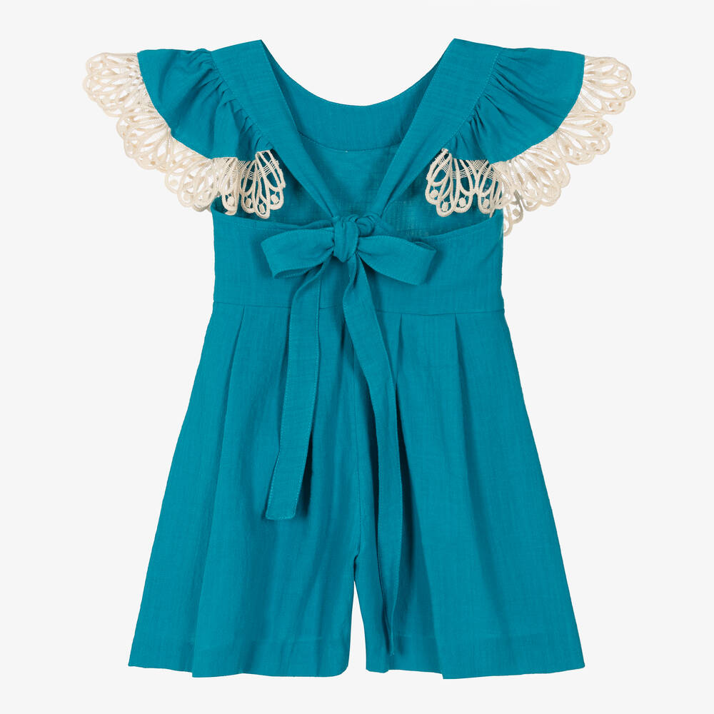 فوكيه-بلاي سوت قطن مزين بدانتيل لون أزرق للبنات | Childrensalon Outlet