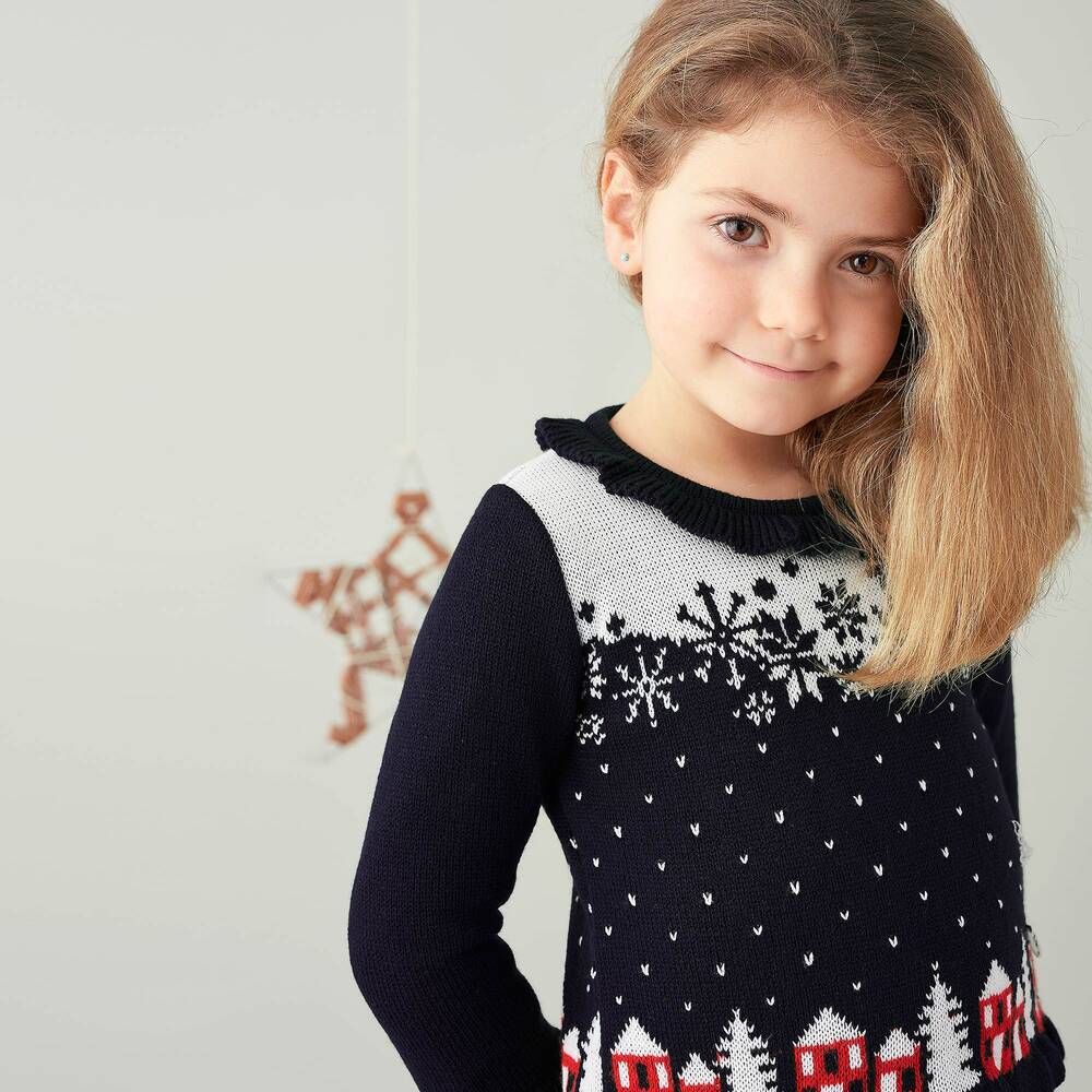 Foque-Girls Blue Festive Sweater | Childrensalon Outlet