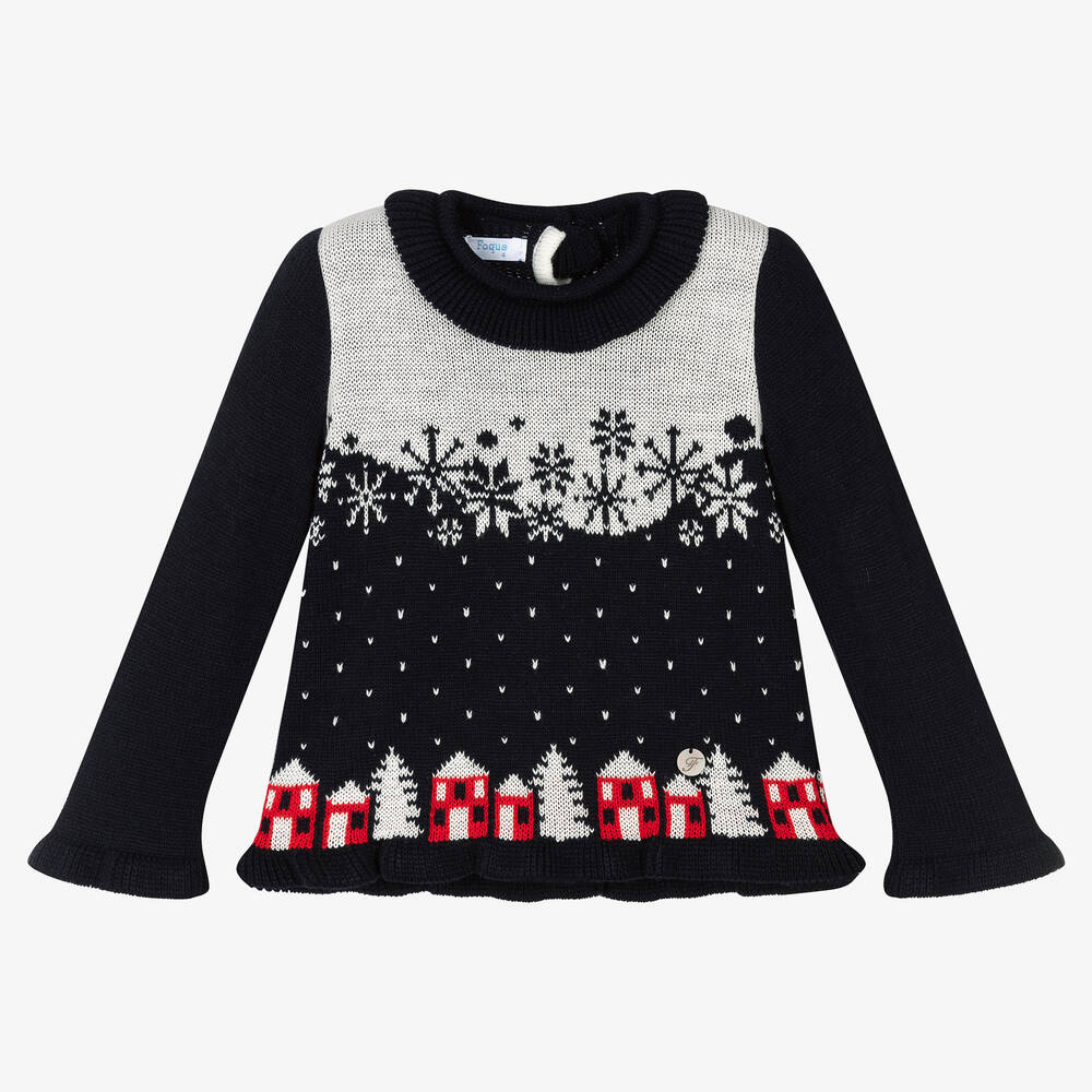 Foque - Синий новогодний свитер для девочек | Childrensalon