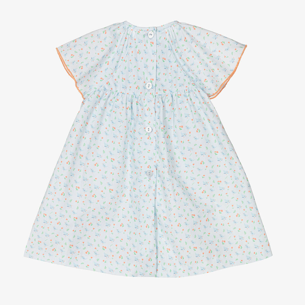 فوكيه-فستان قطن لون أزرق بطبعة ورود | Childrensalon Outlet
