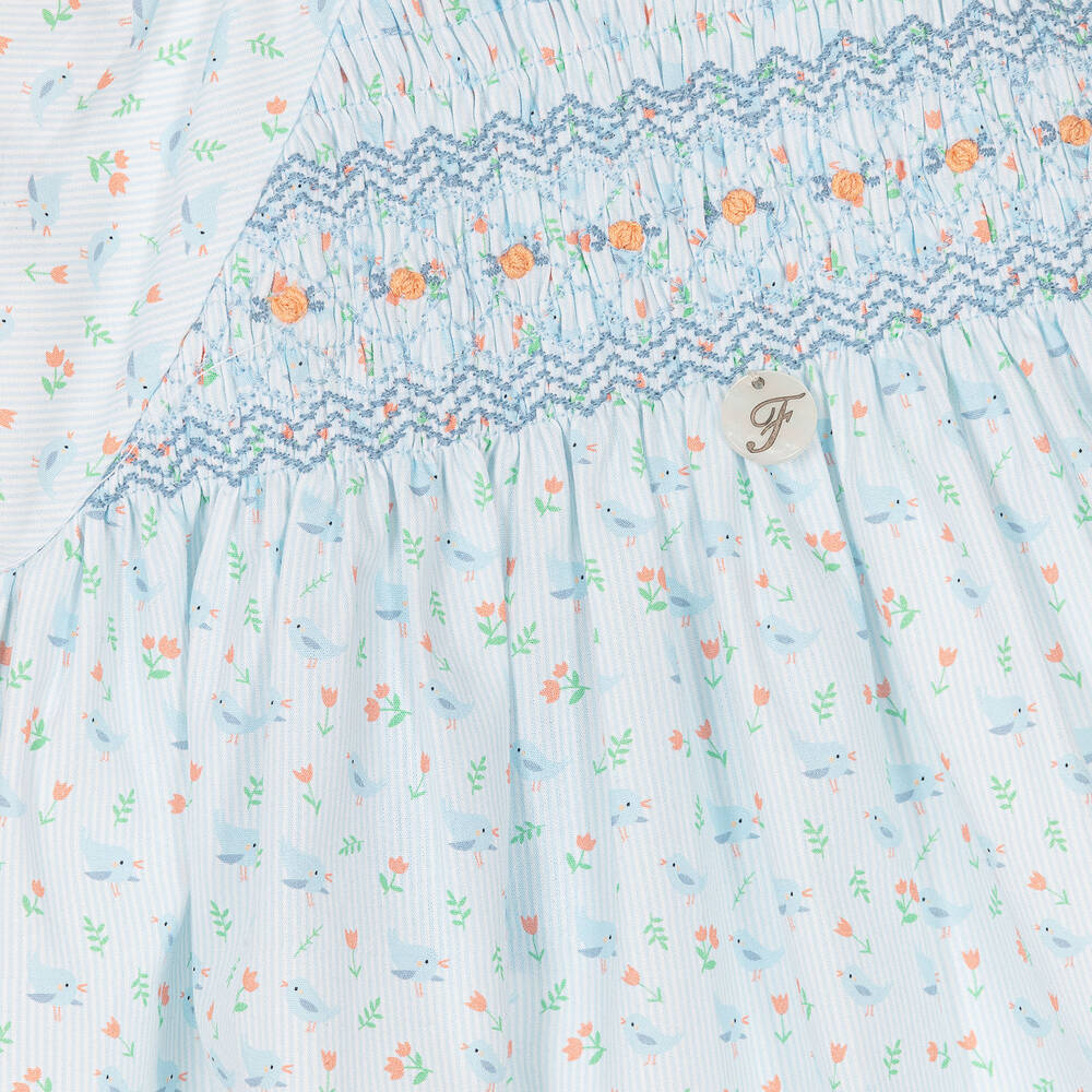 فوكيه-فستان قطن لون أزرق بطبعة ورود | Childrensalon Outlet