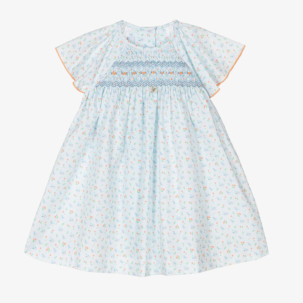 Foque - Blaues Baumwollkleid mit Blumen | Childrensalon