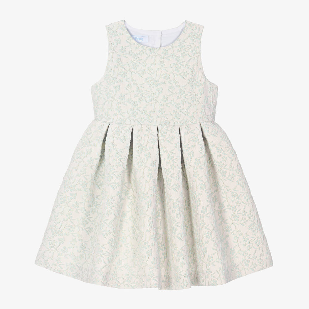 Foque-Girls Blue Floral Jacquard Dress | Childrensalon Outlet