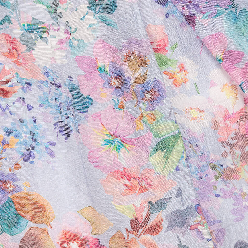 Foque-فستان مزيج كتان لون أزرق بطبعة ورود | Childrensalon Outlet