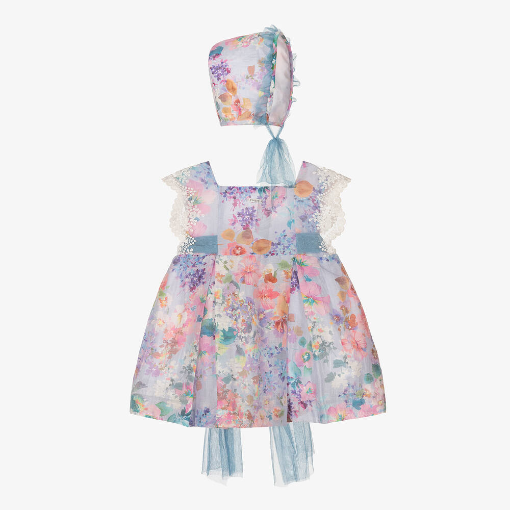 Foque - Girls Blue Floral Print Dress Set | Childrensalon