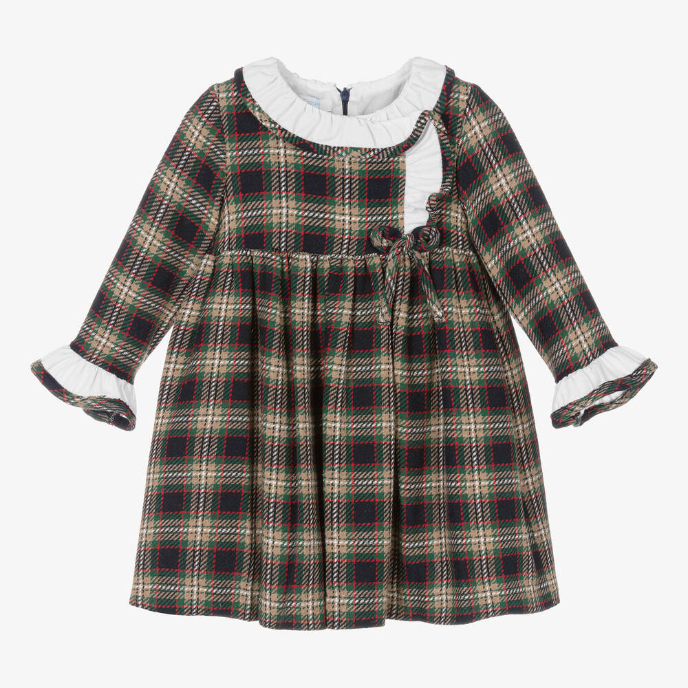 Foque - Girls Blue & Green Cotton Tartan Dress | Childrensalon