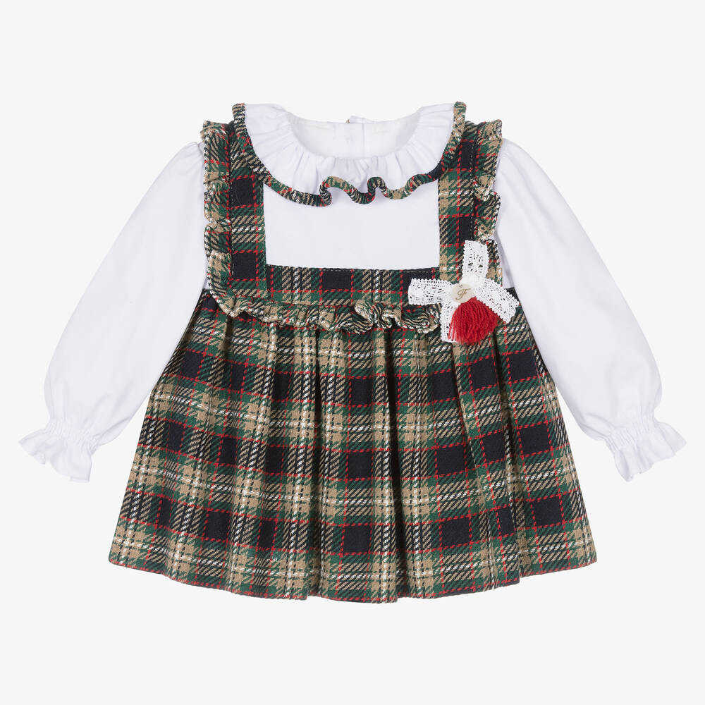 Foque - Girls Blue & Green Cotton Tartan Dress  | Childrensalon