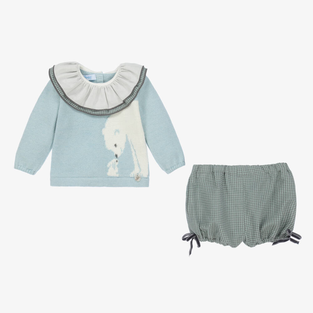 Foque-Girls Blue & Green Shorts Set | Childrensalon Outlet