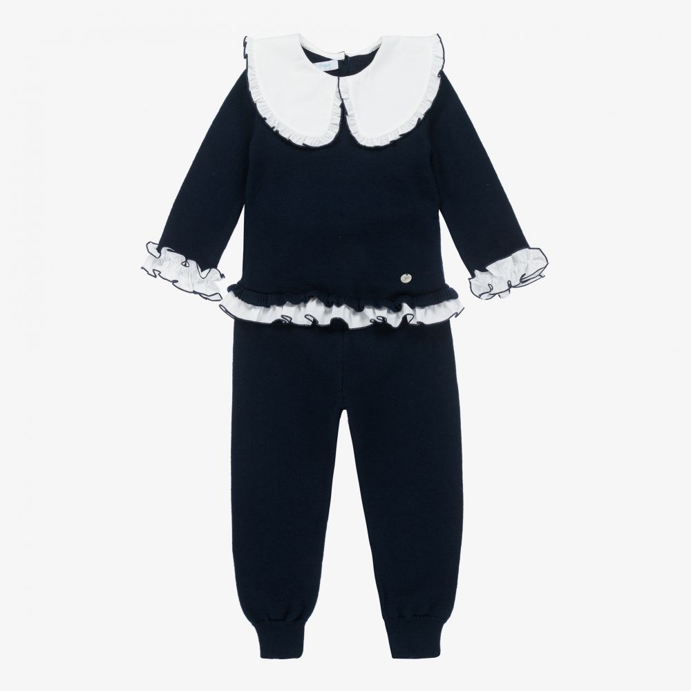 Foque - Girls Blue Knit Trouser Set  | Childrensalon