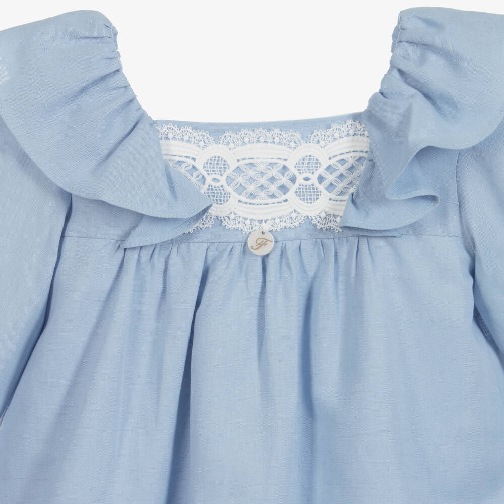 Foque-Голубое льняное платье для девочек | Childrensalon Outlet