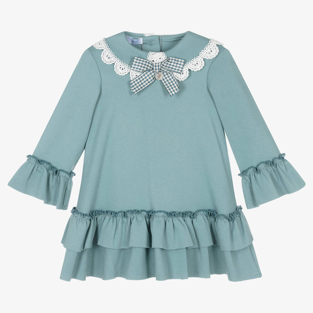 Foque - Girls Blue Milano Jersey Ruffle Dress | Childrensalon