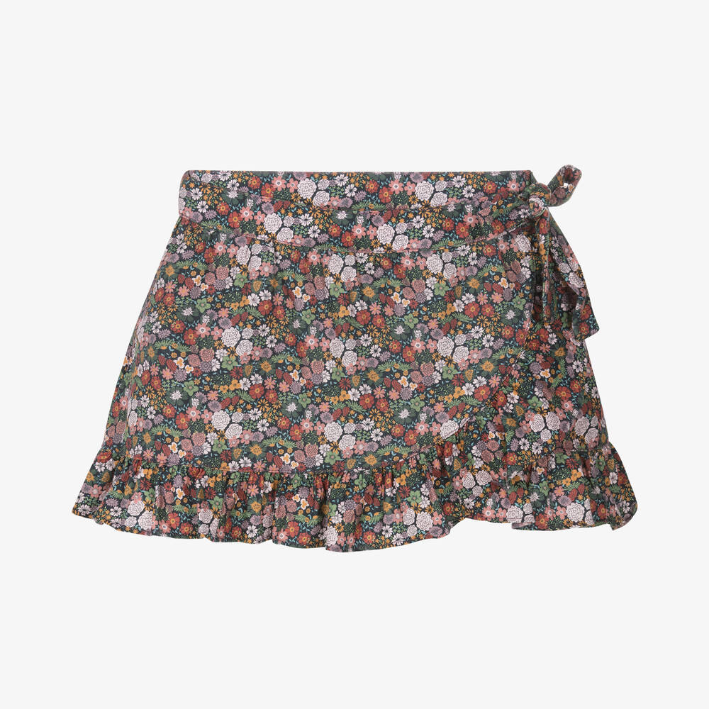 Foque - Girls Blue & Purple Floral Cotton Skirt | Childrensalon