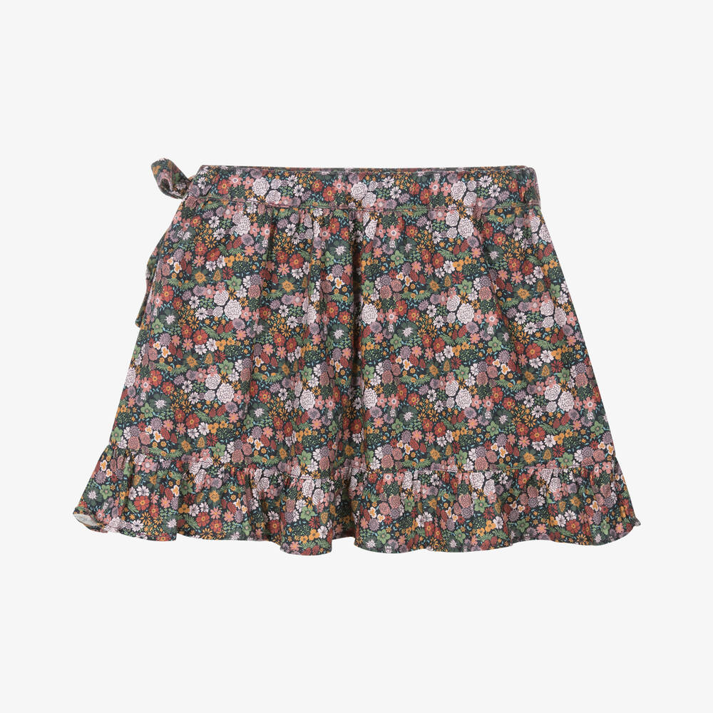 Foque-تنورة قطن تويل لون كحلي  و بنفسجي بطبعة ورود | Childrensalon Outlet