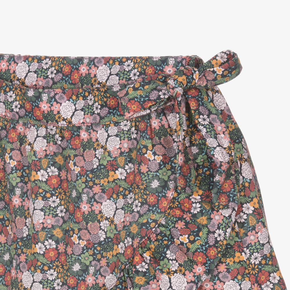 Foque-تنورة قطن تويل لون كحلي  و بنفسجي بطبعة ورود | Childrensalon Outlet