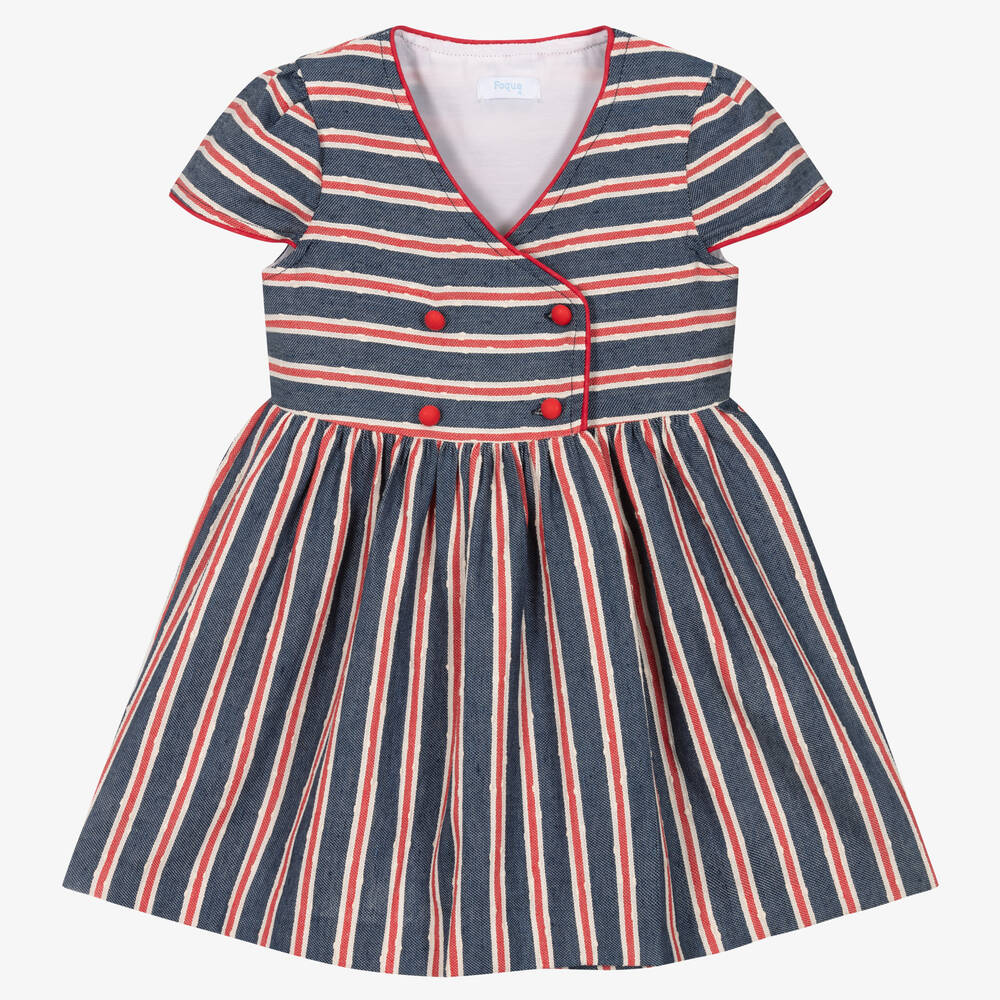 Foque - Gestreiftes Baumwollkleid blau/rot | Childrensalon