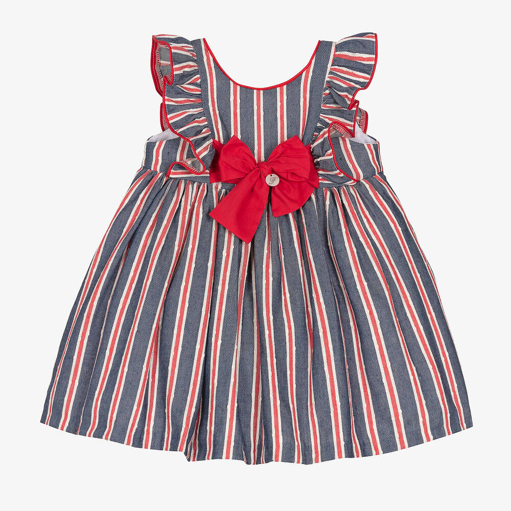 Foque - Girls Blue & Red Striped Dress | Childrensalon