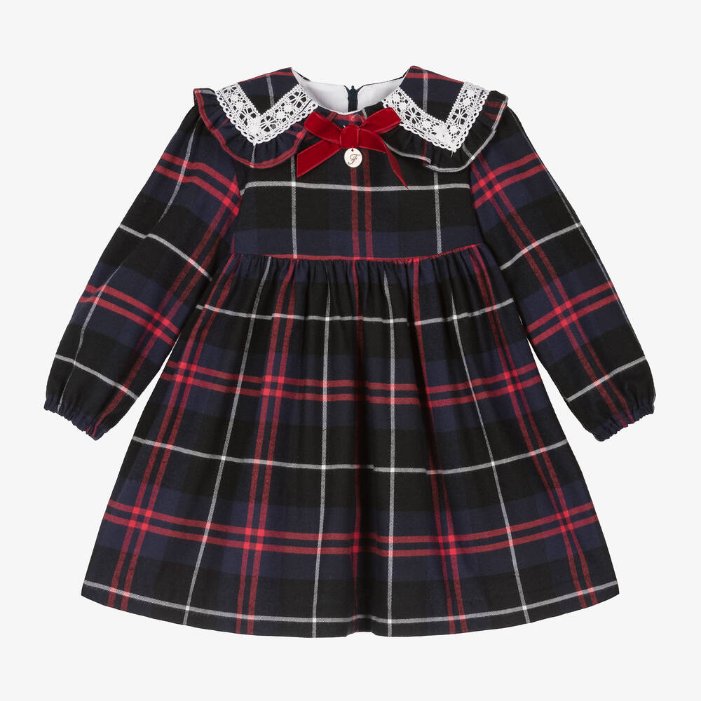 Foque-فستان قطن تويل تارتان لون كحلي وأحمر | Childrensalon Outlet