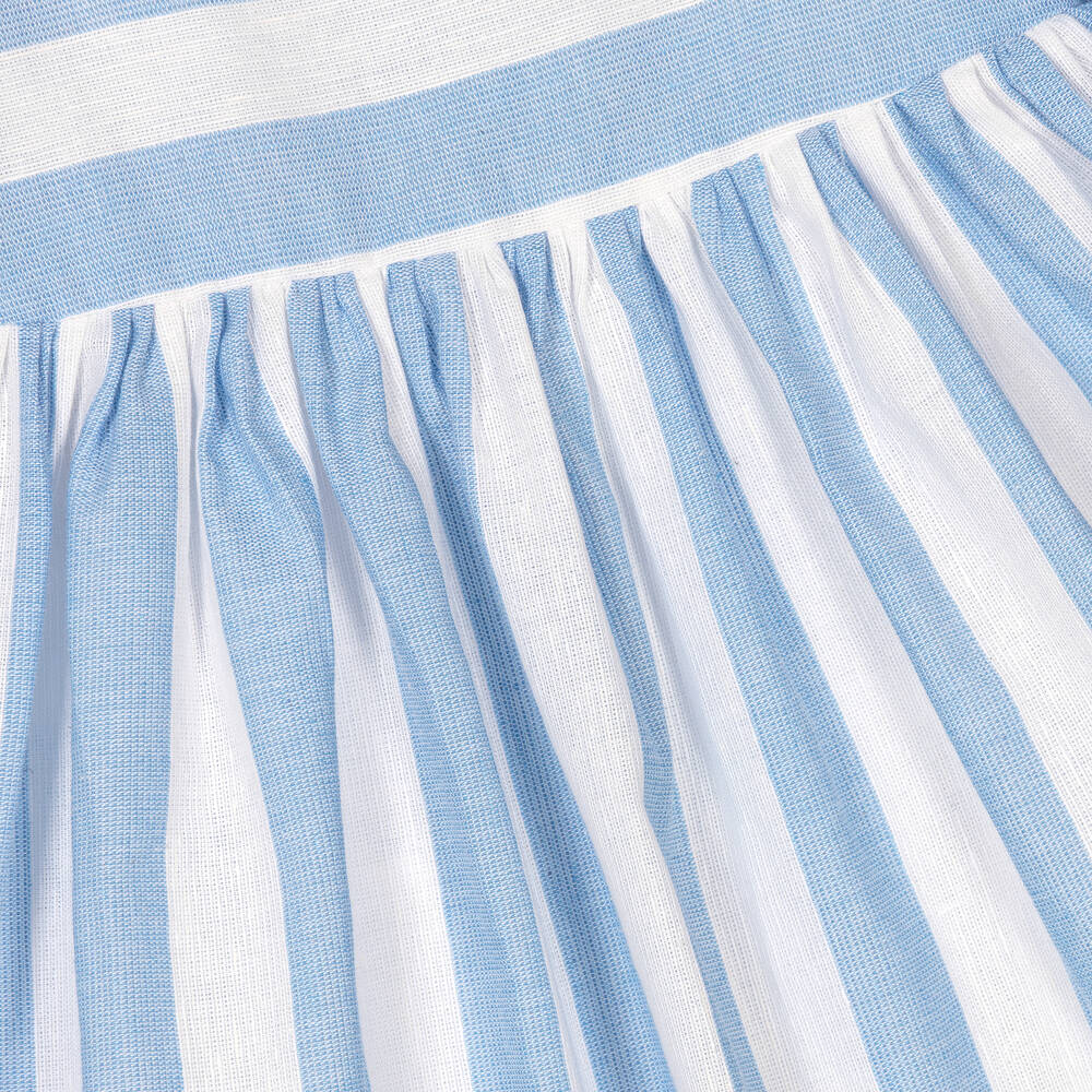 Foque-فستان قطن وكتان مقلم لون أزرق وأبيض | Childrensalon Outlet