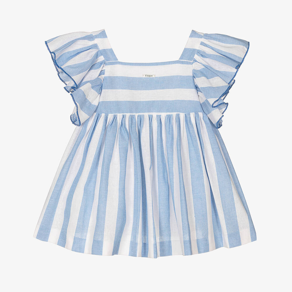 Foque - Girls Blue & White Striped Dress | Childrensalon