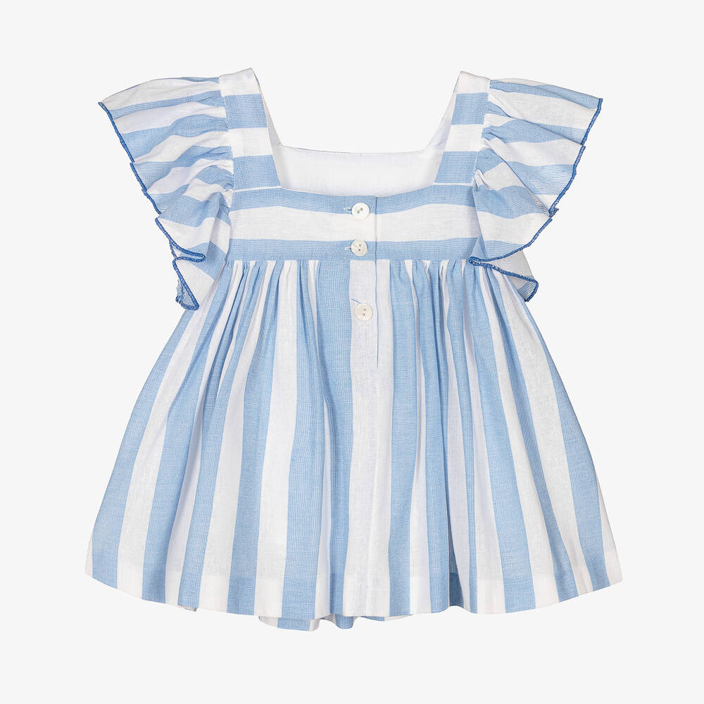 Foque-فستان قطن وكتان مقلم لون أزرق وأبيض | Childrensalon Outlet