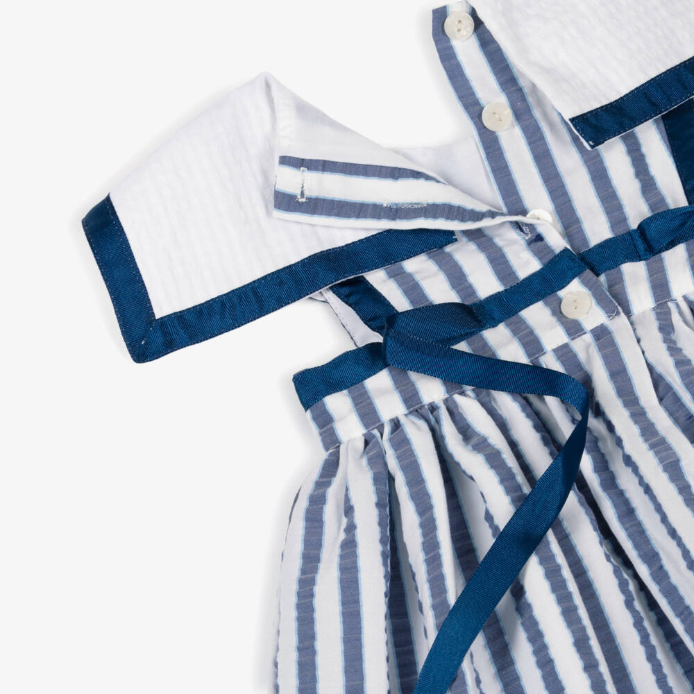 Foque-Girls Blue & White Striped Sailor Collar Dress | Childrensalon Outlet
