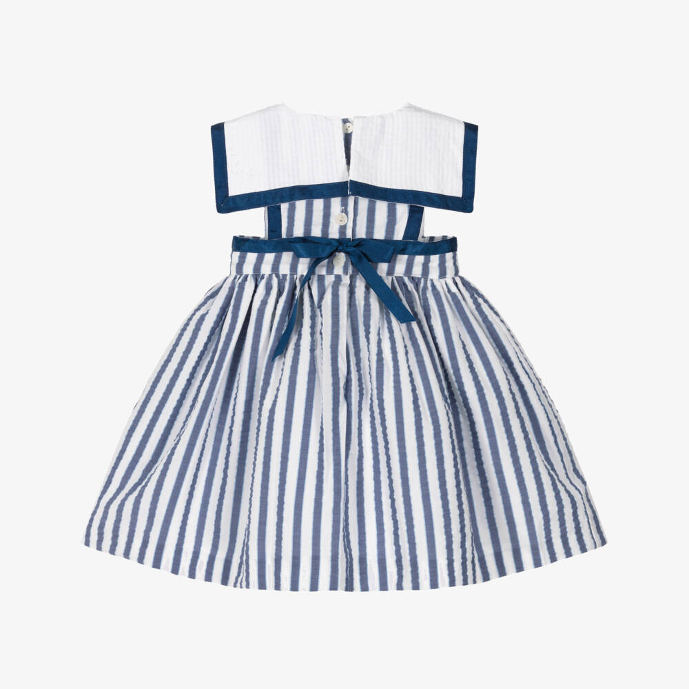 Foque-Girls Blue & White Striped Sailor Collar Dress | Childrensalon Outlet