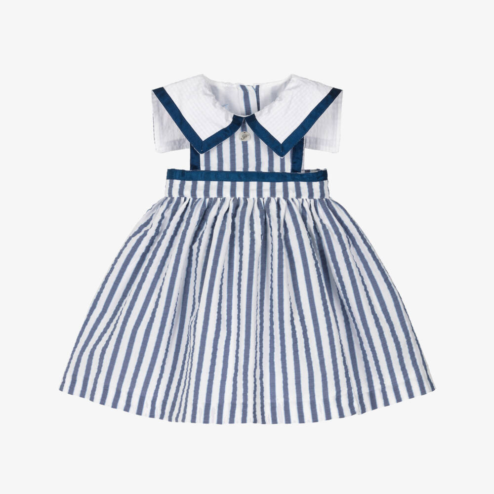Foque-Girls Blue & White Striped Sailor Collar Dress | Childrensalon Outlet