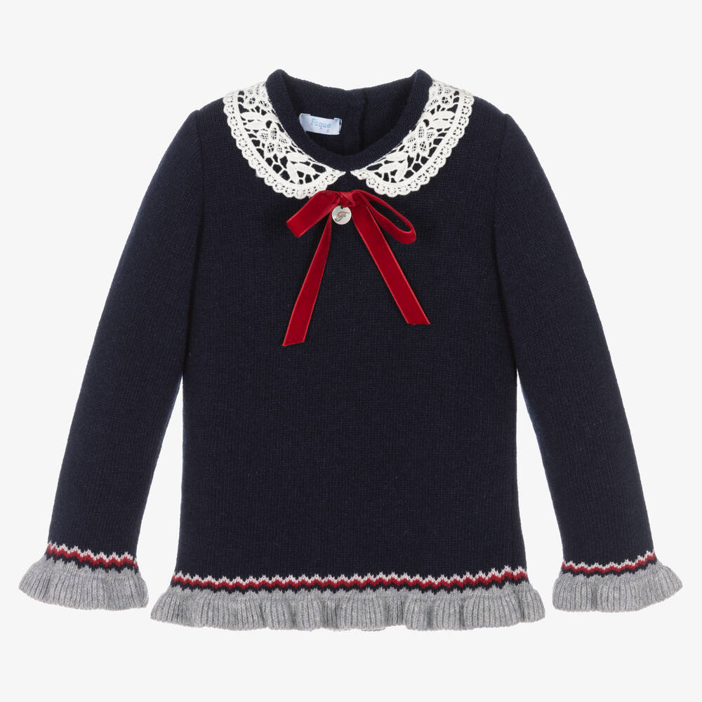 Foque - Pullover mit Spitze Blau/Elfenbein | Childrensalon