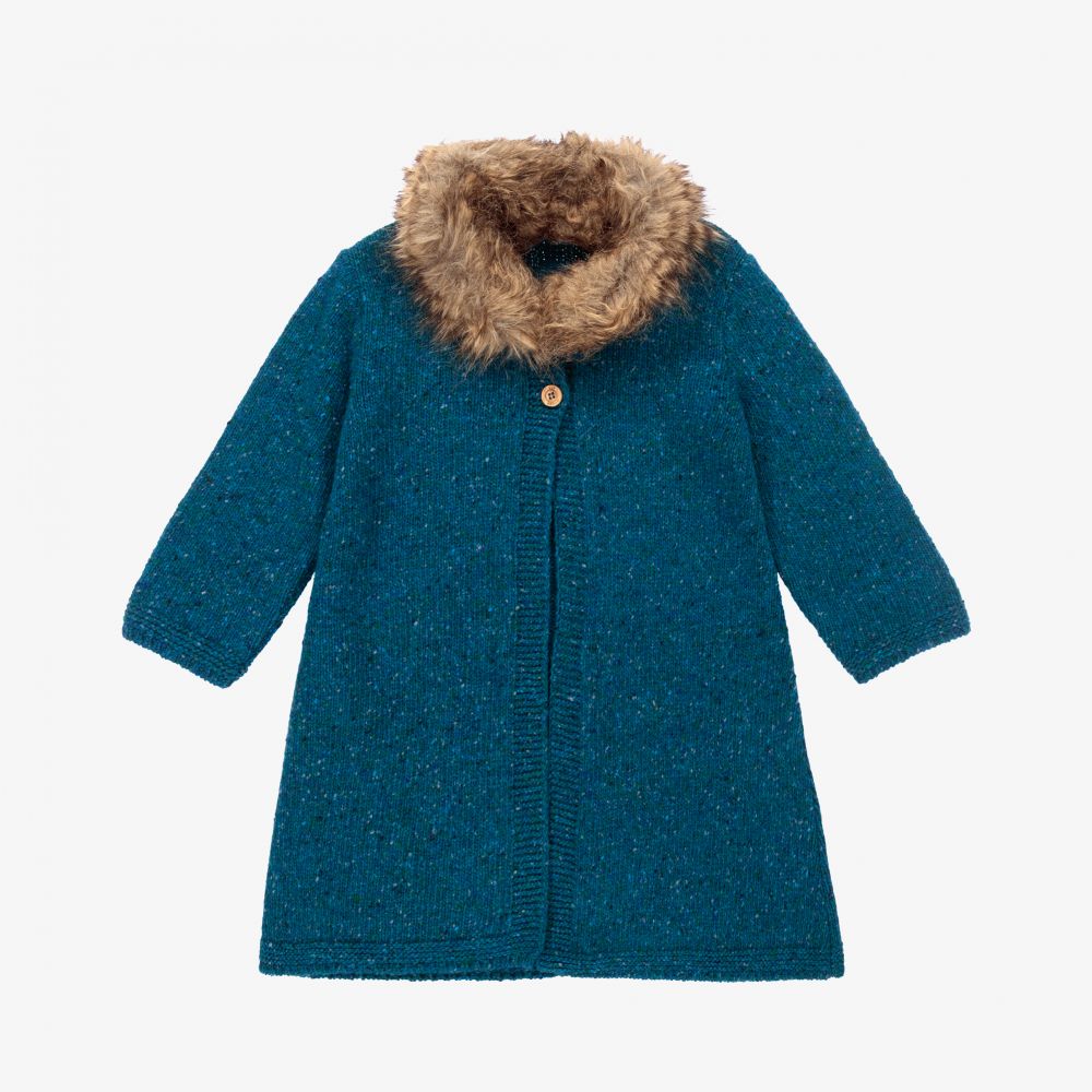 Foque - Girls Blue Wool Knit Coat | Childrensalon Outlet