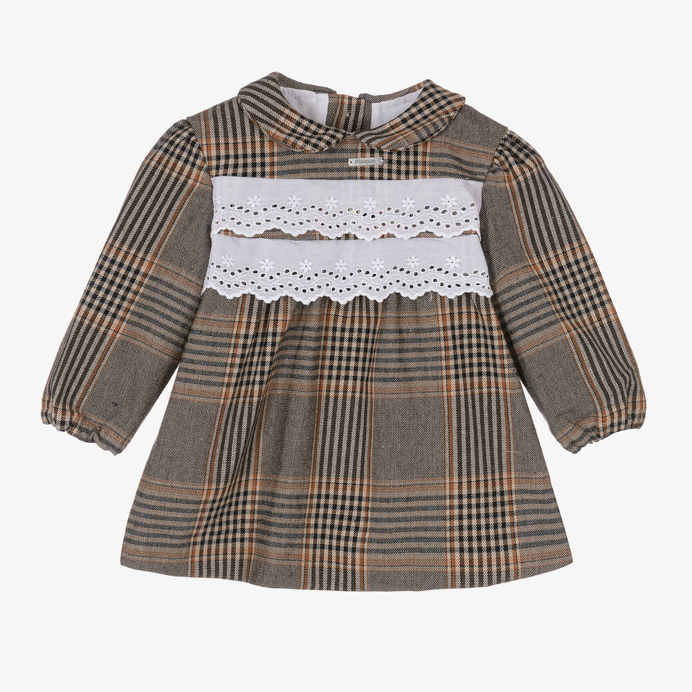 Foque - Girls Brown Check Dress  | Childrensalon