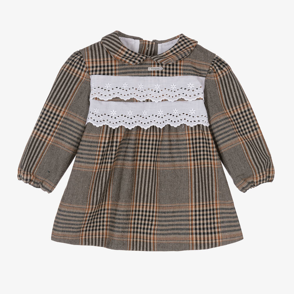 Foque - Robe marron à carreaux fille  | Childrensalon