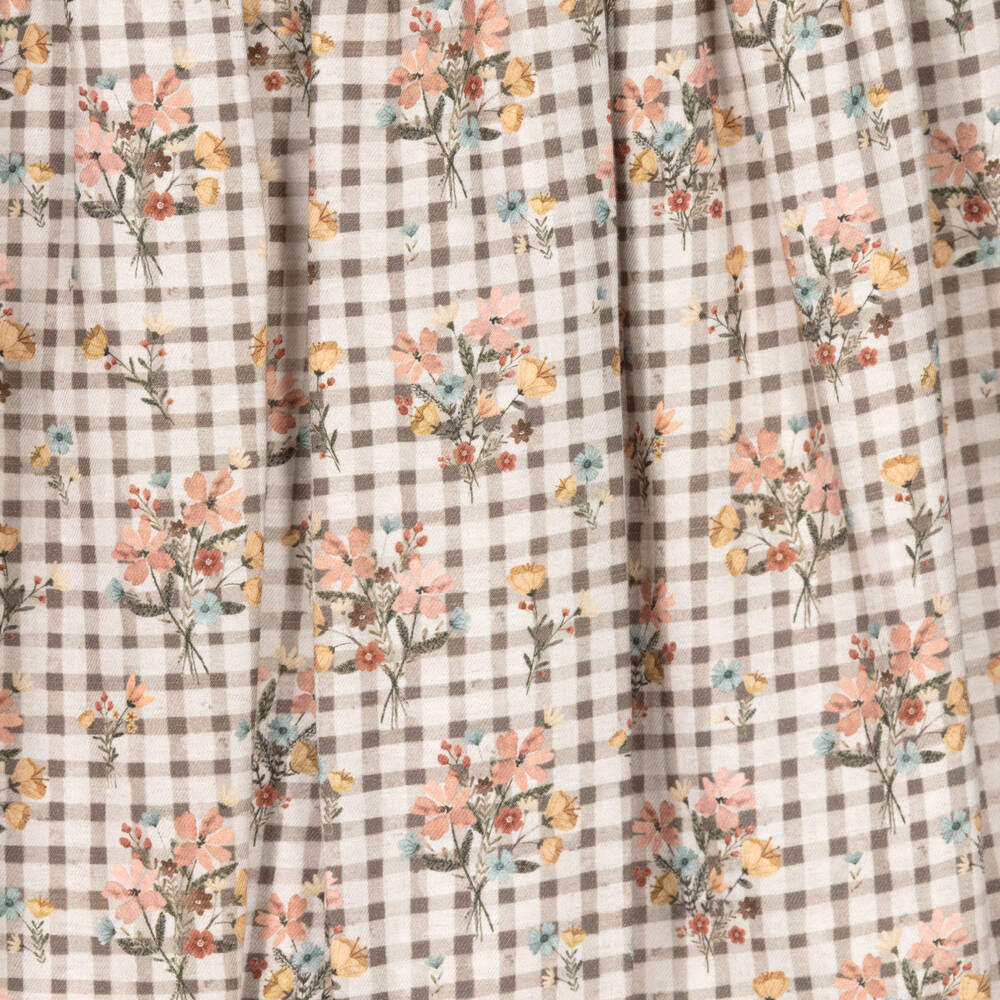 Foque-Girls Brown Check & Floral Cotton Dress | Childrensalon Outlet