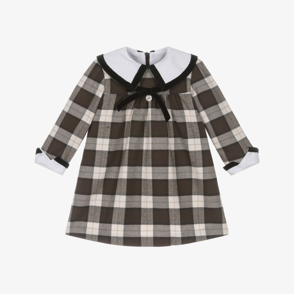 Foque-فستان قطني بنقشة مربعات بني للبنات | Childrensalon Outlet