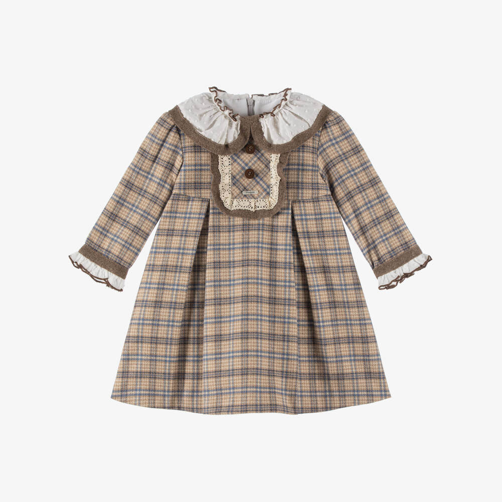 Foque-Girls Brown Checked Cotton Dress | Childrensalon Outlet