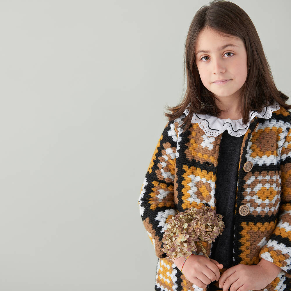 Foque-Girls Brown Crochet Coat | Childrensalon Outlet