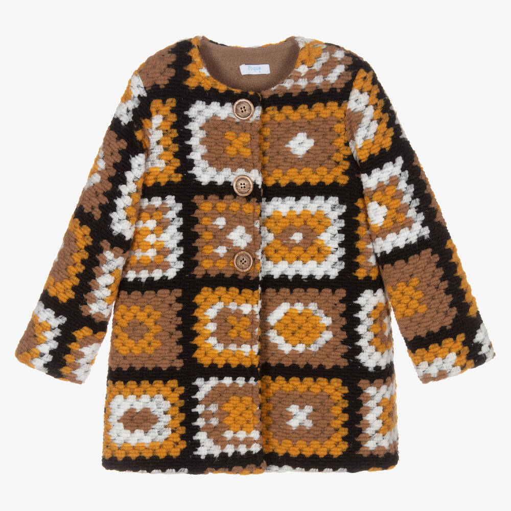 Foque-Girls Brown Crochet Coat | Childrensalon Outlet