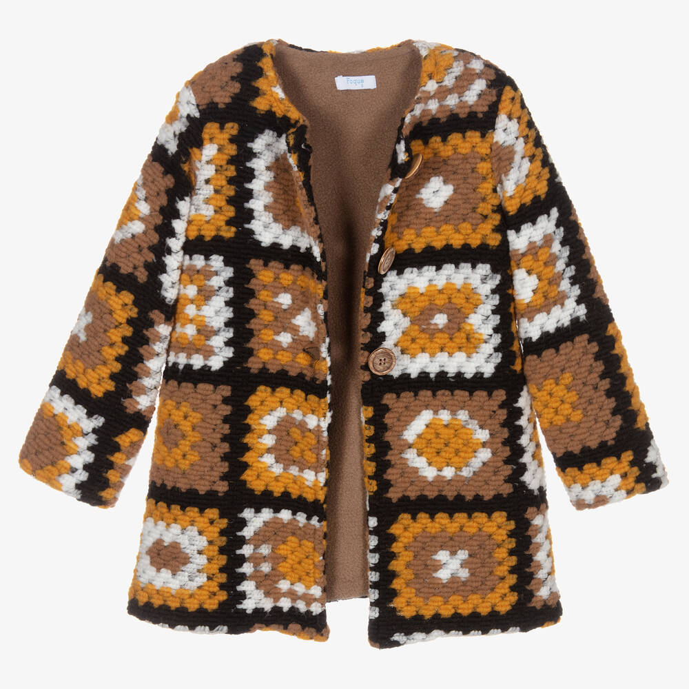 Foque-Girls Brown Crochet Coat | Childrensalon Outlet