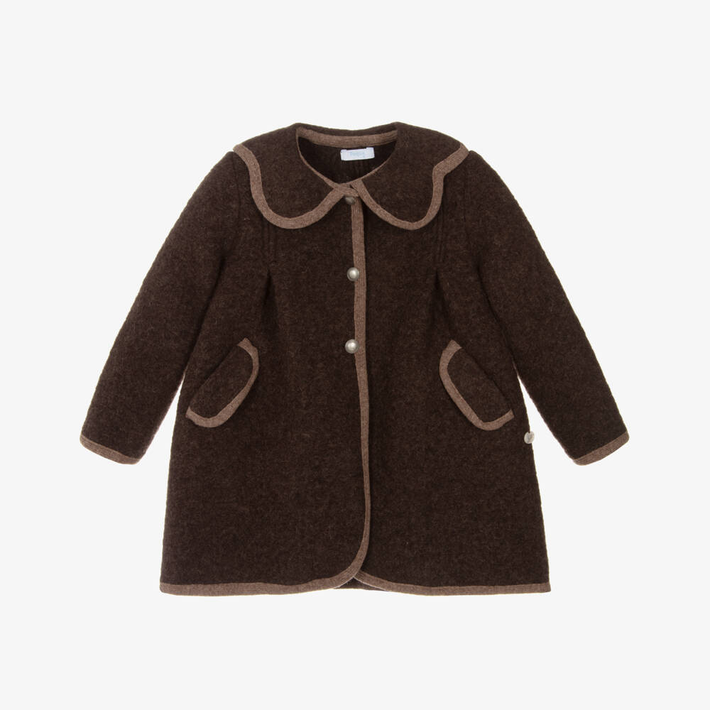 Foque-Girls Brown Felted Wool Coat | Childrensalon Outlet