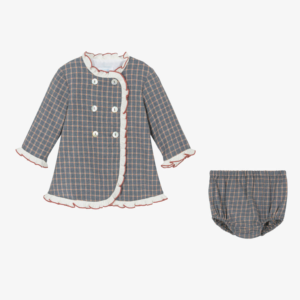 Foque-Girls Checked Cotton Frock in Blue | Childrensalon Outlet